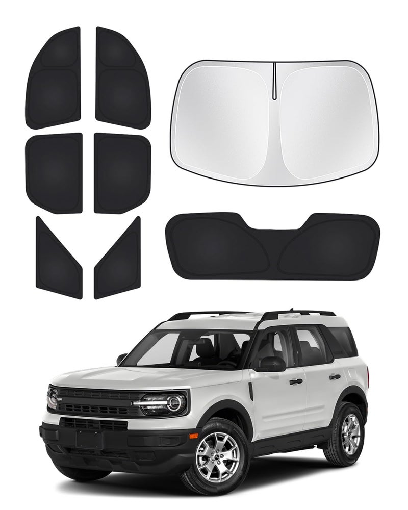 Canvcle Windshield Sun Shade for Ford Bronco Sport 2021-2024 2025 Side Rear Window Shade Cover Set Window Sun Visor Blocker Privacy Protection Keep Vehicle Cool Black 8PCS - Image 1